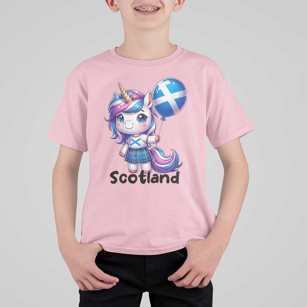Cute Unicorn Wearing Tartan Kilt Holding Saltire Flag Graphic T Shirt For Kid
