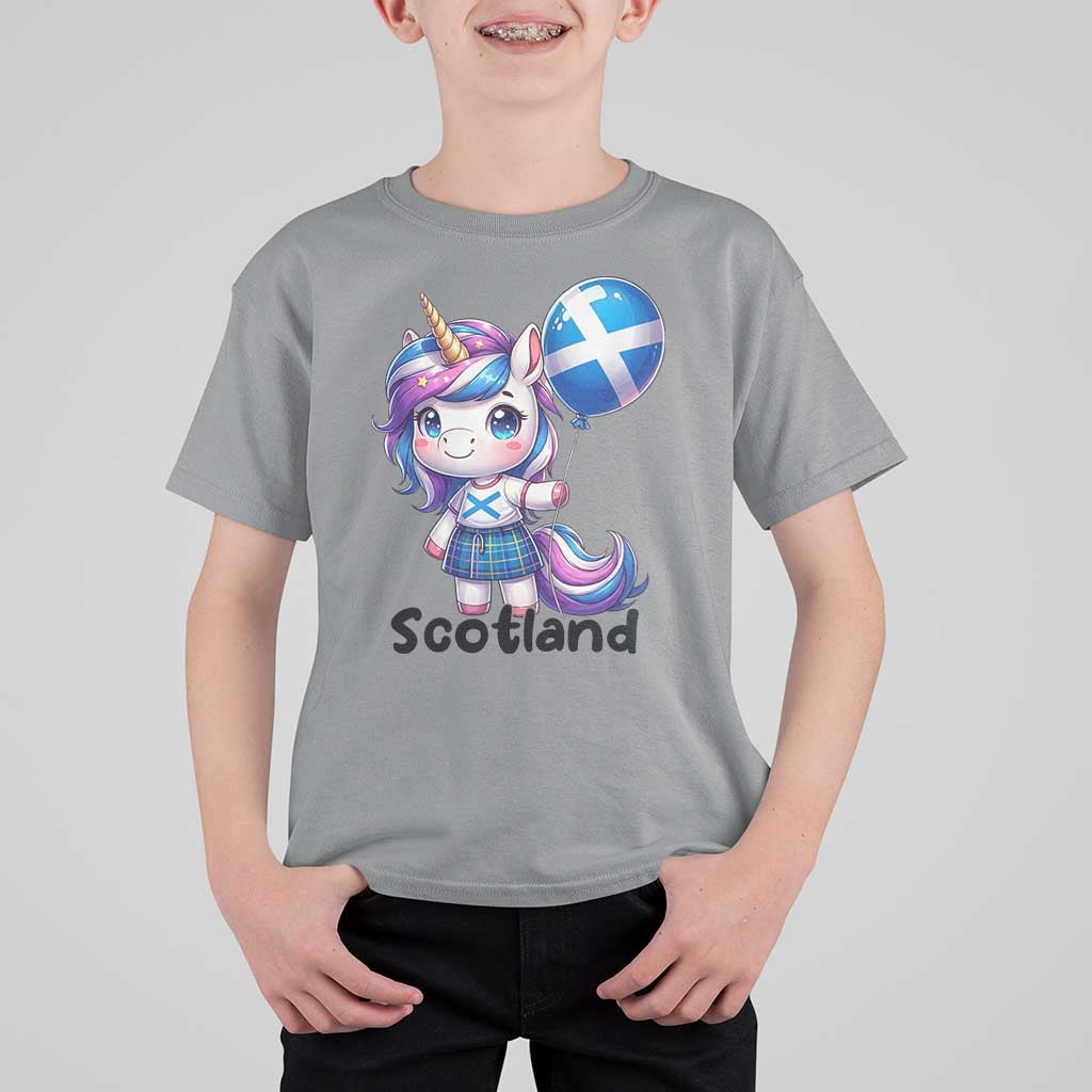 Cute Unicorn Wearing Tartan Kilt Holding Saltire Flag Graphic T Shirt For Kid