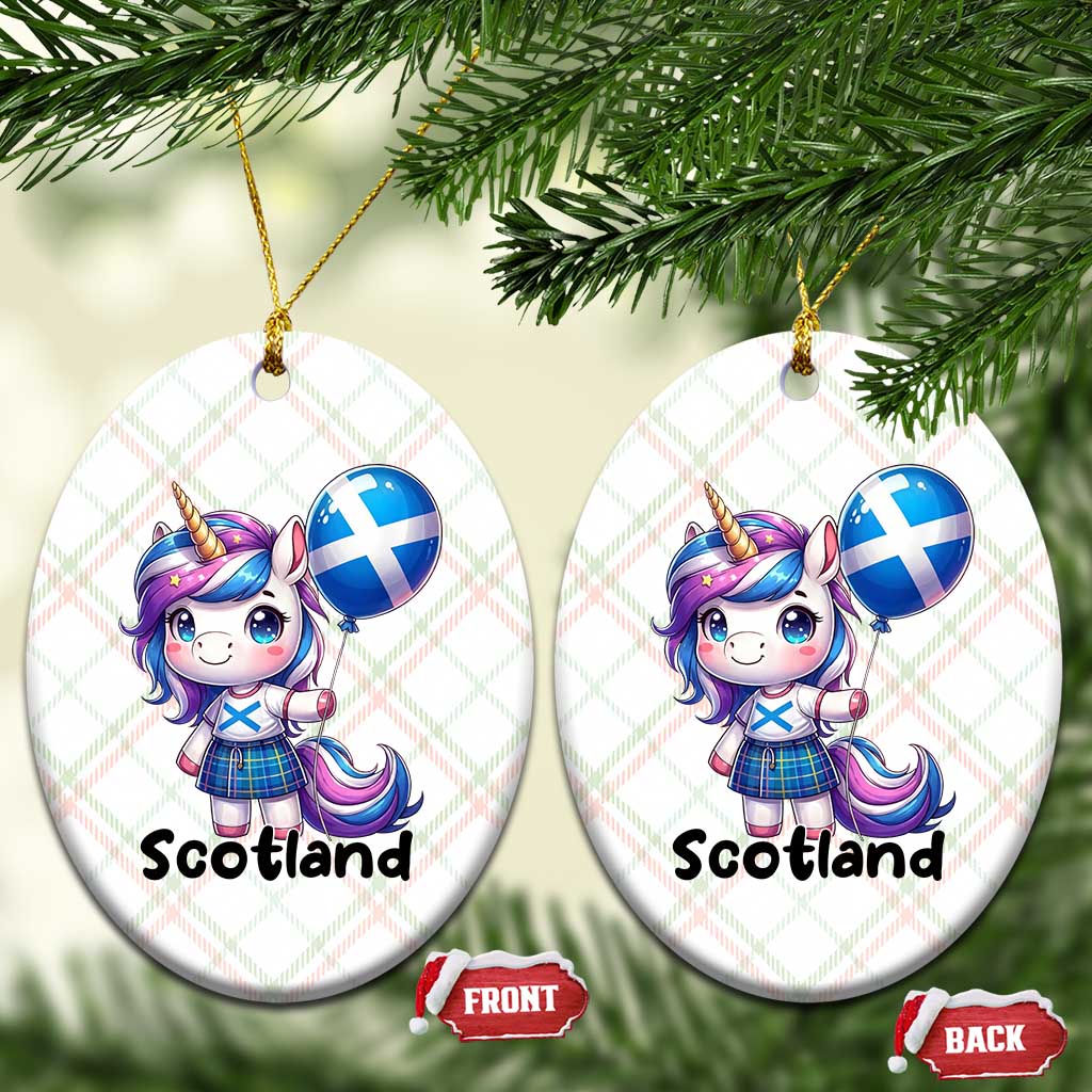 Cute Unicorn Wearing Tartan Kilt Holding Saltire Flag Graphic Ceramic Ornament