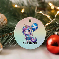 Cute Unicorn Wearing Tartan Kilt Holding Saltire Flag Graphic Ceramic Ornament