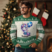 Cute Unicorn Wearing Tartan Kilt Holding Saltire Flag Graphic Ugly Christmas Sweater