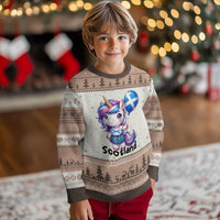 Cute Unicorn Wearing Tartan Kilt Holding Saltire Flag Graphic Ugly Christmas Sweater
