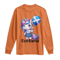 Cute Unicorn Wearing Tartan Kilt Holding Saltire Flag Graphic Long Sleeve Shirt
