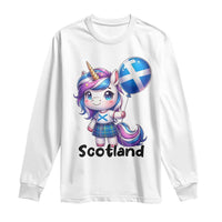 Cute Unicorn Wearing Tartan Kilt Holding Saltire Flag Graphic Long Sleeve Shirt