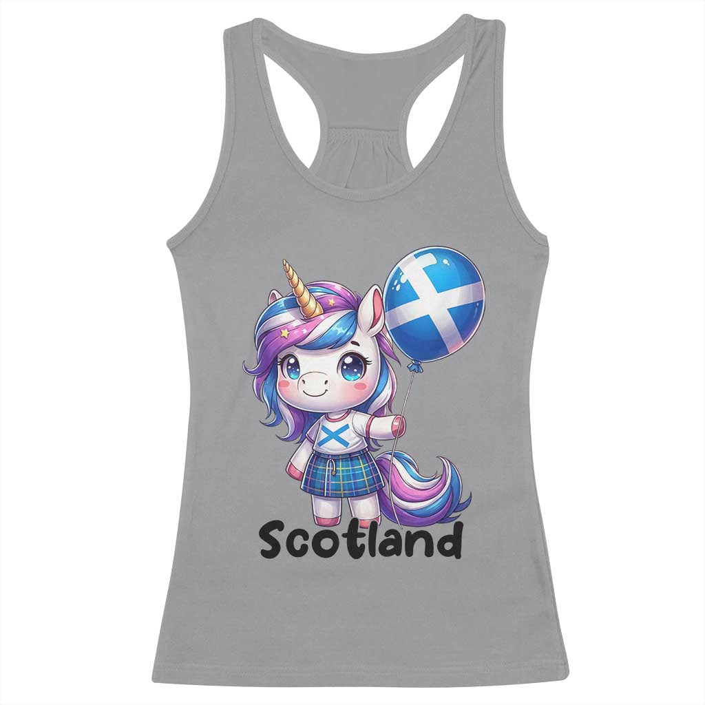 Cute Unicorn Wearing Tartan Kilt Holding Saltire Flag Graphic Racerback Tank Top