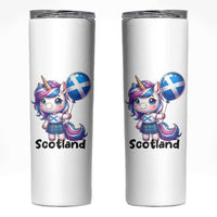 Cute Unicorn Wearing Tartan Kilt Holding Saltire Flag Graphic Skinny Tumbler