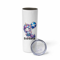 Cute Unicorn Wearing Tartan Kilt Holding Saltire Flag Graphic Skinny Tumbler