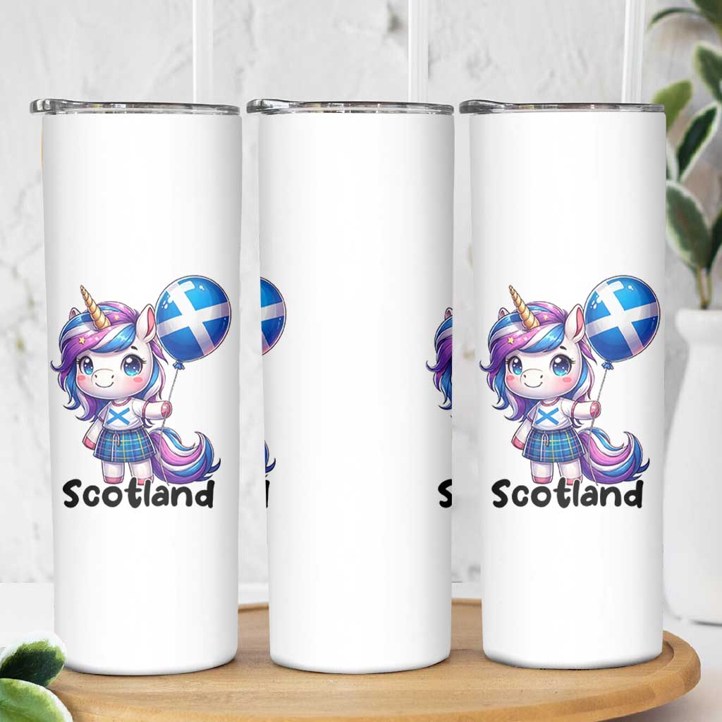 Cute Unicorn Wearing Tartan Kilt Holding Saltire Flag Graphic Skinny Tumbler