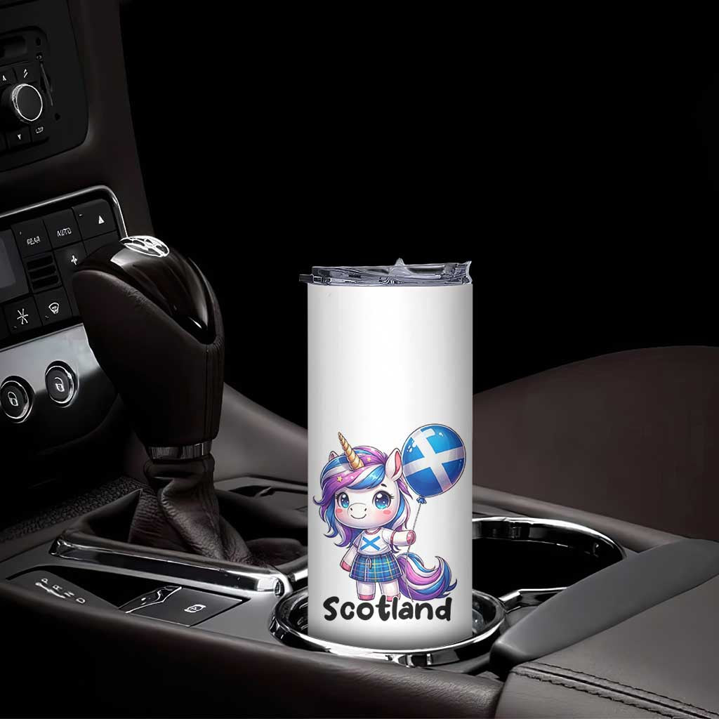 Cute Unicorn Wearing Tartan Kilt Holding Saltire Flag Graphic Skinny Tumbler