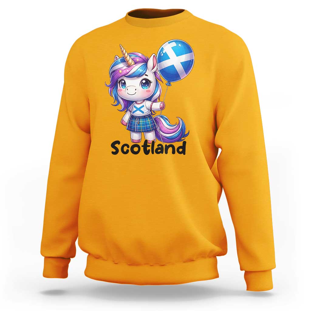 Cute Unicorn Wearing Tartan Kilt Holding Saltire Flag Graphic Sweatshirt