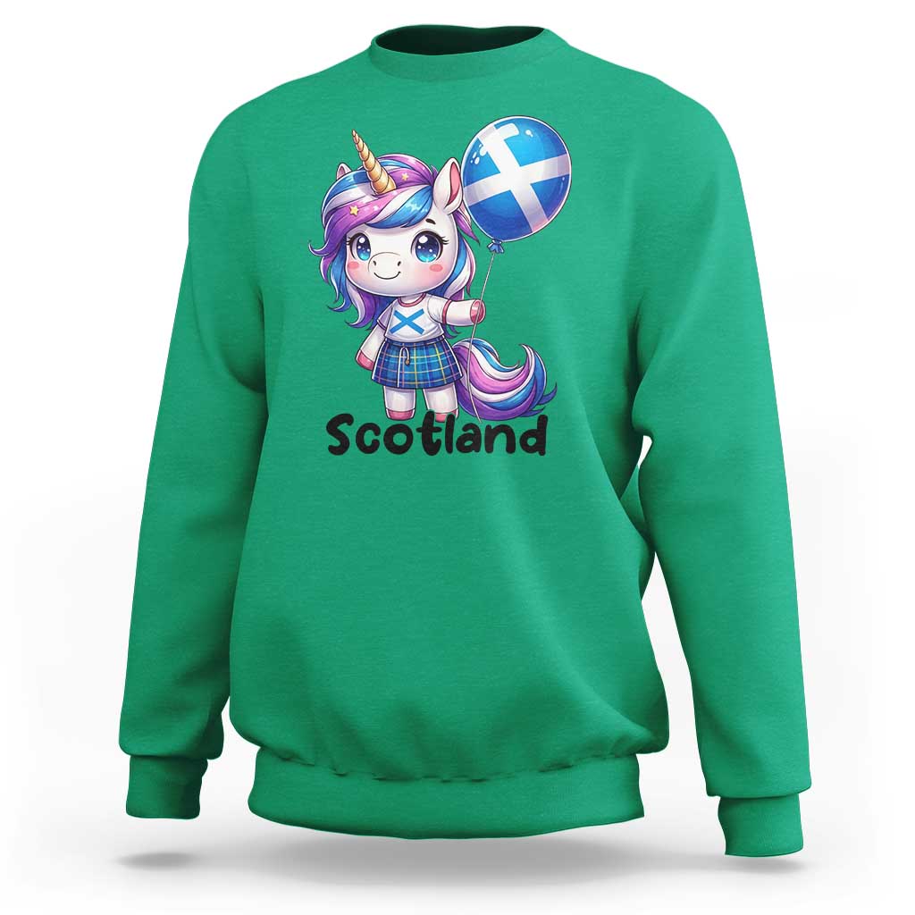Cute Unicorn Wearing Tartan Kilt Holding Saltire Flag Graphic Sweatshirt