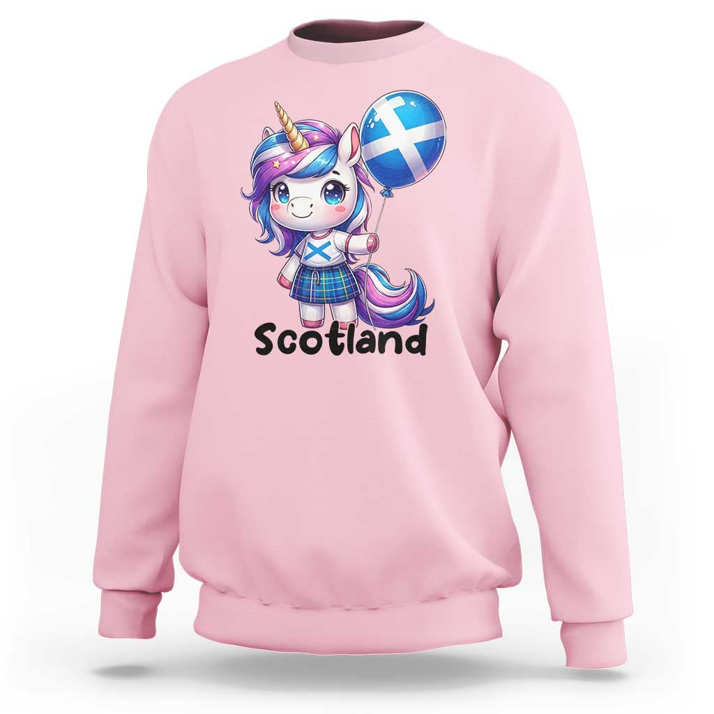 Cute Unicorn Wearing Tartan Kilt Holding Saltire Flag Graphic Sweatshirt