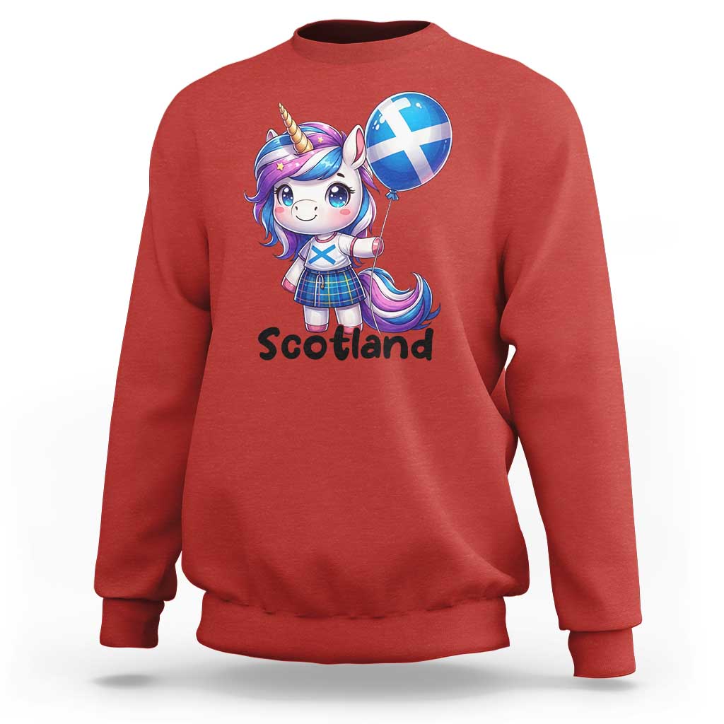Cute Unicorn Wearing Tartan Kilt Holding Saltire Flag Graphic Sweatshirt