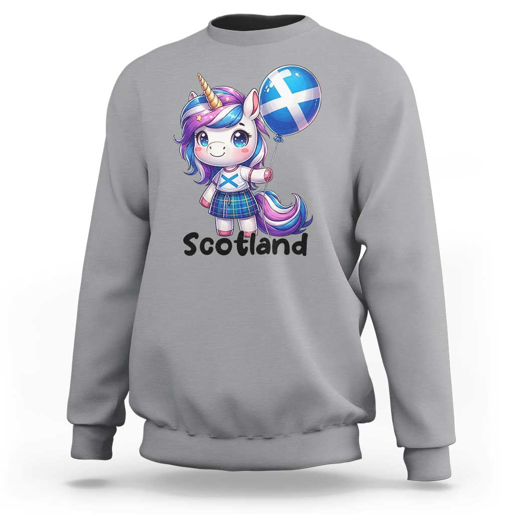 Cute Unicorn Wearing Tartan Kilt Holding Saltire Flag Graphic Sweatshirt