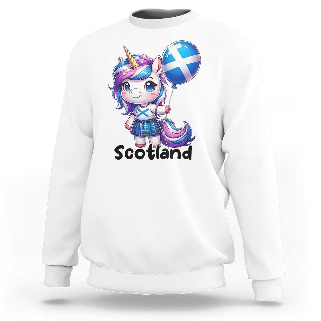 Cute Unicorn Wearing Tartan Kilt Holding Saltire Flag Graphic Sweatshirt