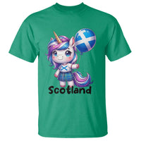 Cute Unicorn Wearing Tartan Kilt Holding Saltire Flag Graphic T Shirt
