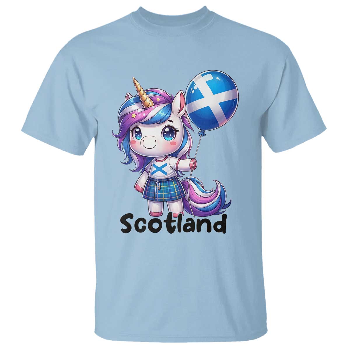Cute Unicorn Wearing Tartan Kilt Holding Saltire Flag Graphic T Shirt