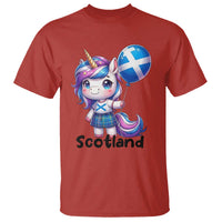Cute Unicorn Wearing Tartan Kilt Holding Saltire Flag Graphic T Shirt