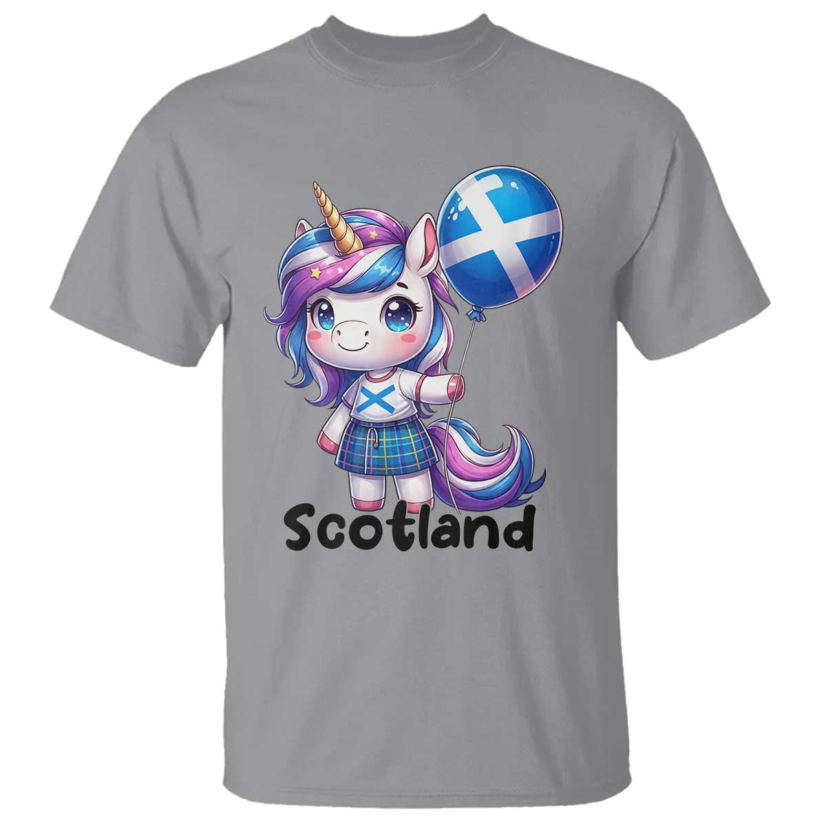 Cute Unicorn Wearing Tartan Kilt Holding Saltire Flag Graphic T Shirt