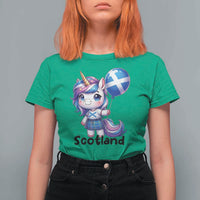 Cute Unicorn Wearing Tartan Kilt Holding Saltire Flag Graphic T Shirt For Women