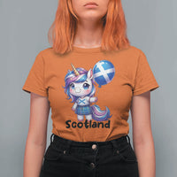Cute Unicorn Wearing Tartan Kilt Holding Saltire Flag Graphic T Shirt For Women