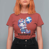 Cute Unicorn Wearing Tartan Kilt Holding Saltire Flag Graphic T Shirt For Women