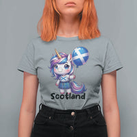 Cute Unicorn Wearing Tartan Kilt Holding Saltire Flag Graphic T Shirt For Women