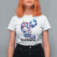 Cute Unicorn Wearing Tartan Kilt Holding Saltire Flag Graphic T Shirt For Women