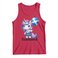 Cute Unicorn Wearing Tartan Kilt Holding Saltire Flag Graphic Tank Top