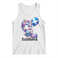 Cute Unicorn Wearing Tartan Kilt Holding Saltire Flag Graphic Tank Top
