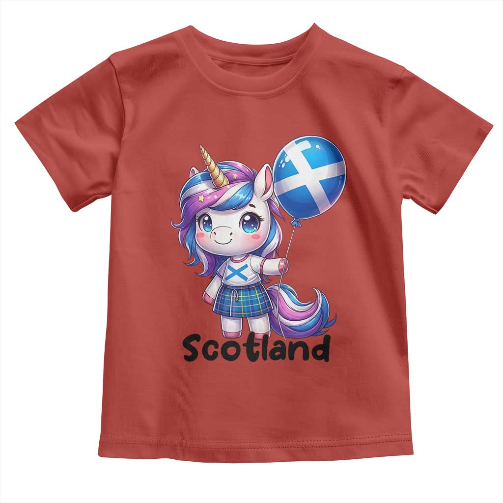 Cute Unicorn Wearing Tartan Kilt Holding Saltire Flag Graphic Toddler T Shirt