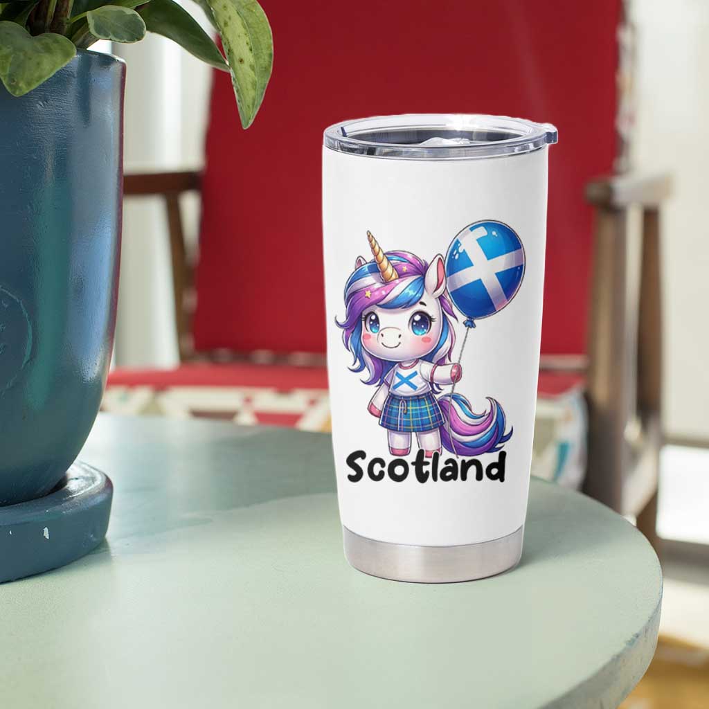 Cute Unicorn Wearing Tartan Kilt Holding Saltire Flag Graphic Tumbler Cup