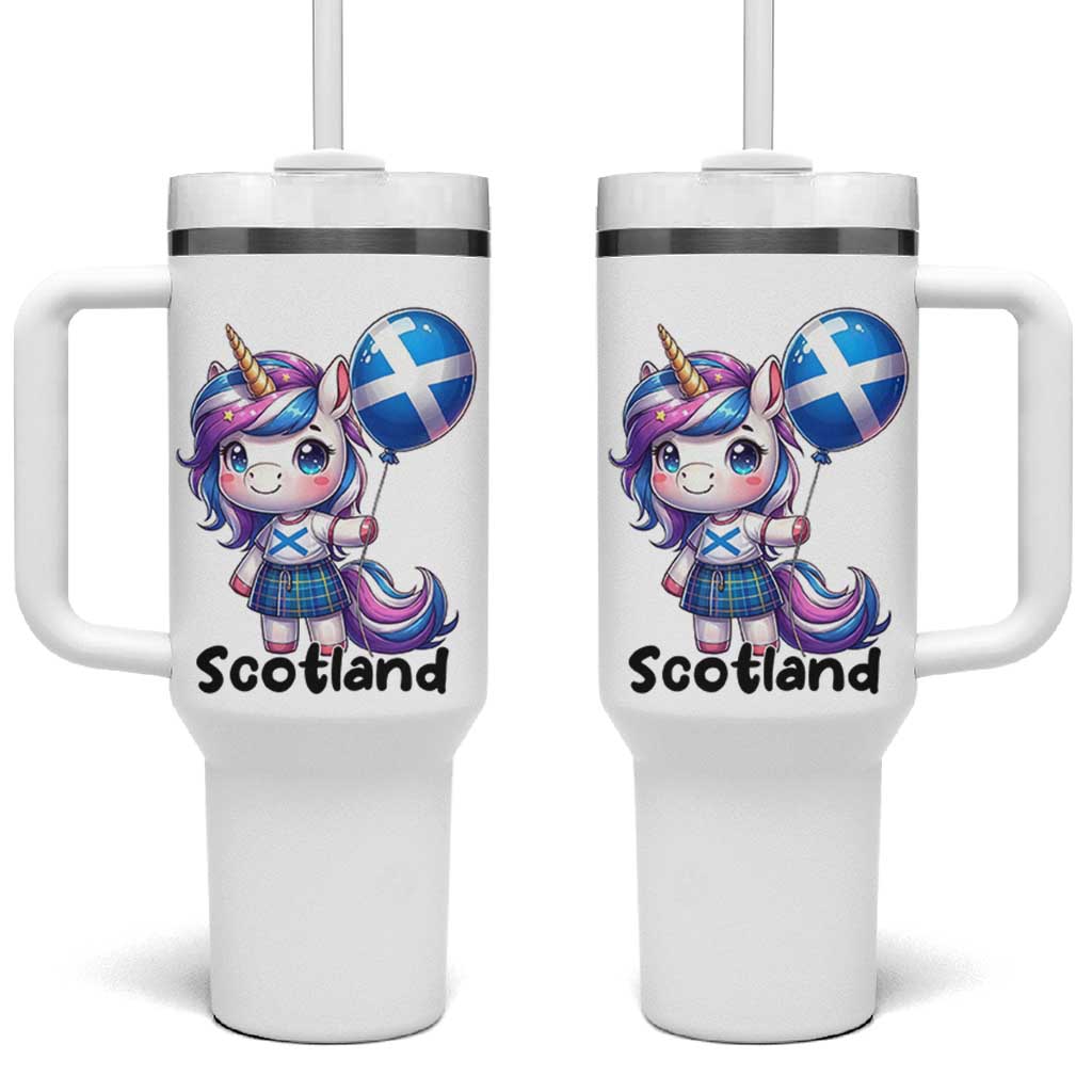 Cute Unicorn Wearing Tartan Kilt Holding Saltire Flag Graphic Tumbler With Handle