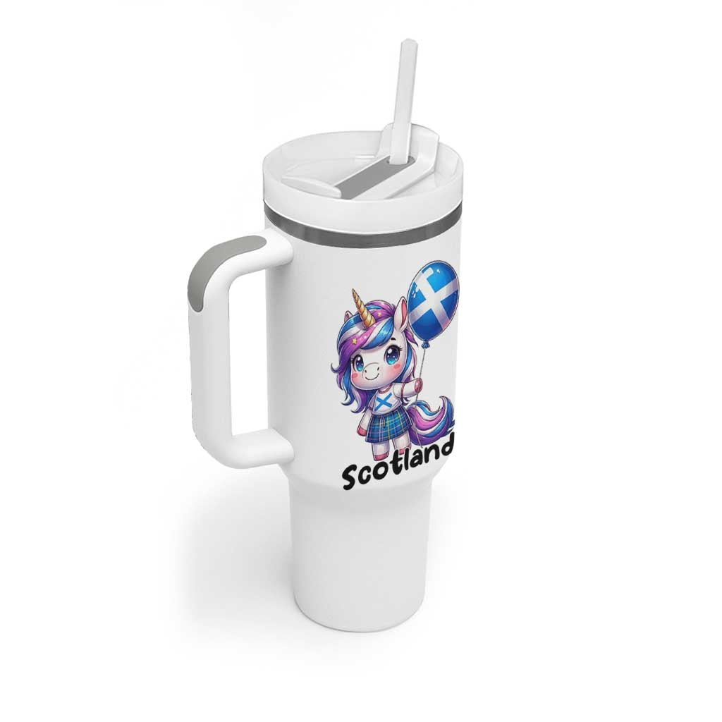 Cute Unicorn Wearing Tartan Kilt Holding Saltire Flag Graphic Tumbler With Handle