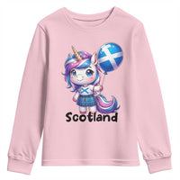 Cute Unicorn Wearing Tartan Kilt Holding Saltire Flag Graphic Youth Sweatshirt