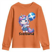 Cute Unicorn Wearing Tartan Kilt Holding Saltire Flag Graphic Youth Sweatshirt
