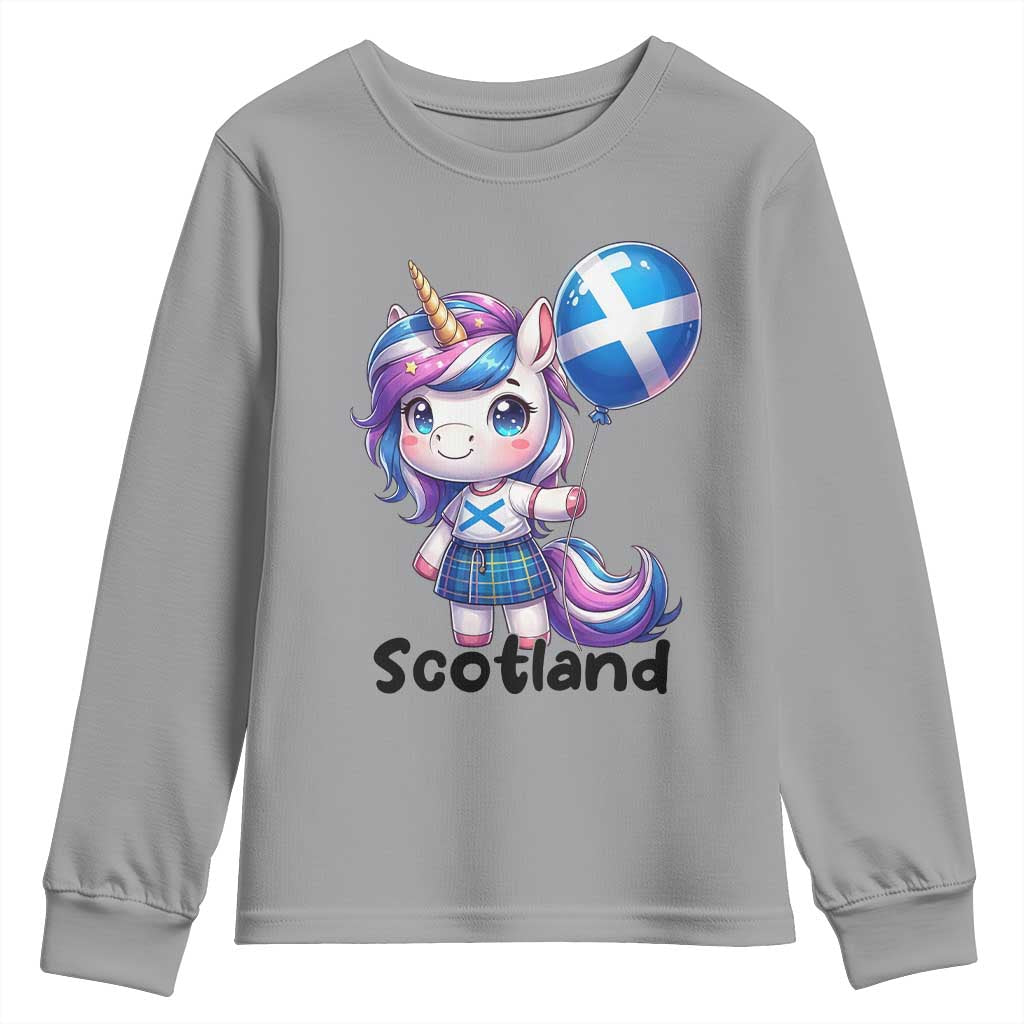Cute Unicorn Wearing Tartan Kilt Holding Saltire Flag Graphic Youth Sweatshirt