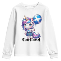 Cute Unicorn Wearing Tartan Kilt Holding Saltire Flag Graphic Youth Sweatshirt
