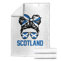 Scotland Messy Bun Hair Saltire Flag Ribbon Bow Throw Blanket Scottish Pride for Girls Women