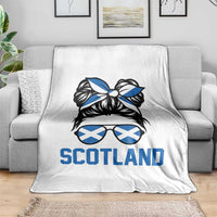 Scotland Messy Bun Hair Saltire Flag Ribbon Bow Throw Blanket Scottish Pride for Girls Women