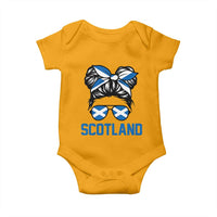 Scotland Messy Bun Hair Saltire Flag Ribbon Bow Baby Onesie Scottish Pride for Girls Women