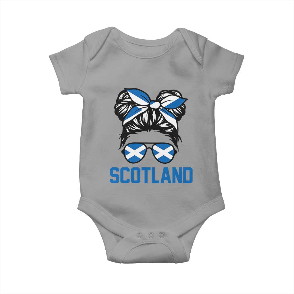 Scotland Messy Bun Hair Saltire Flag Ribbon Bow Baby Onesie Scottish Pride for Girls Women