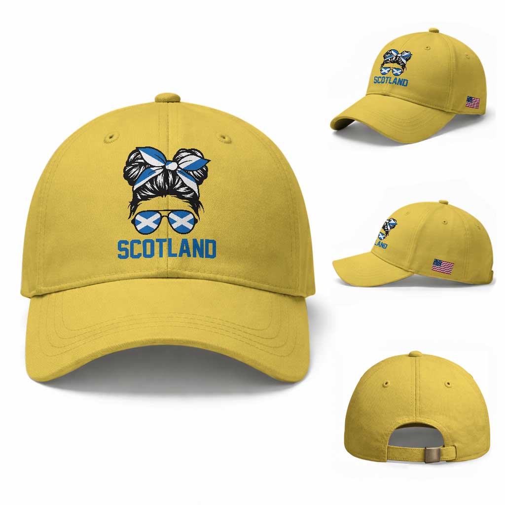 Scotland Messy Bun Hair Saltire Flag Ribbon Bow Baseball Cap Scottish Pride for Girls Women