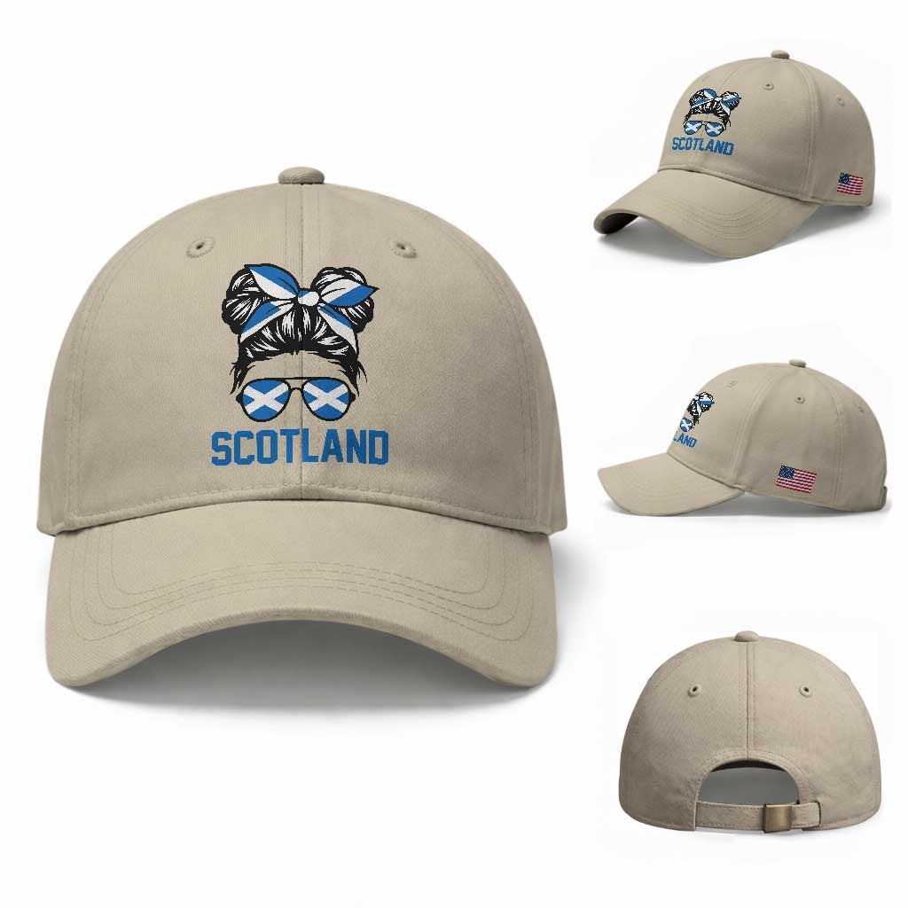 Scotland Messy Bun Hair Saltire Flag Ribbon Bow Baseball Cap Scottish Pride for Girls Women