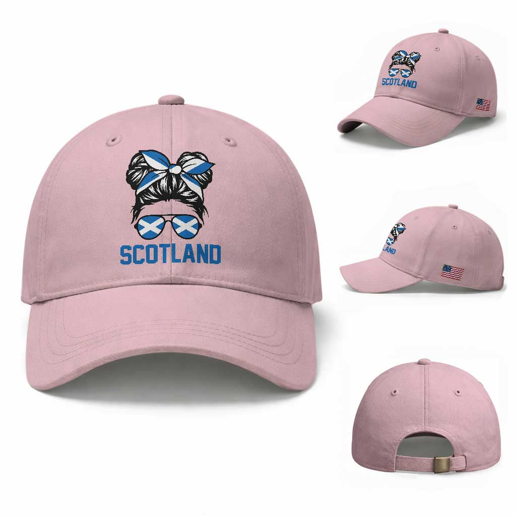 Scotland Messy Bun Hair Saltire Flag Ribbon Bow Baseball Cap Scottish Pride for Girls Women