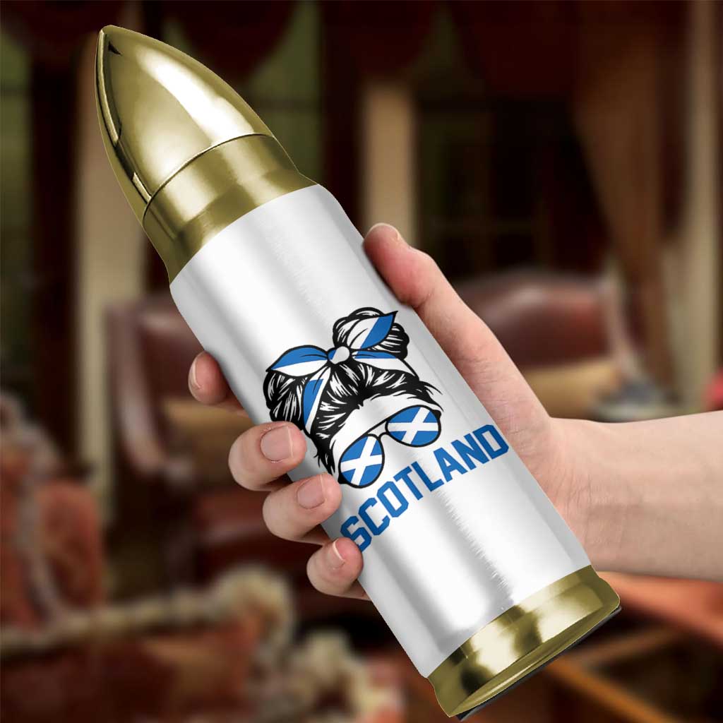 Scotland Messy Bun Hair Saltire Flag Ribbon Bow Bullet Tumbler Scottish Pride for Girls Women