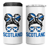 Scotland Messy Bun Hair Saltire Flag Ribbon Bow 4 in 1 Can Cooler Tumbler Scottish Pride for Girls Women