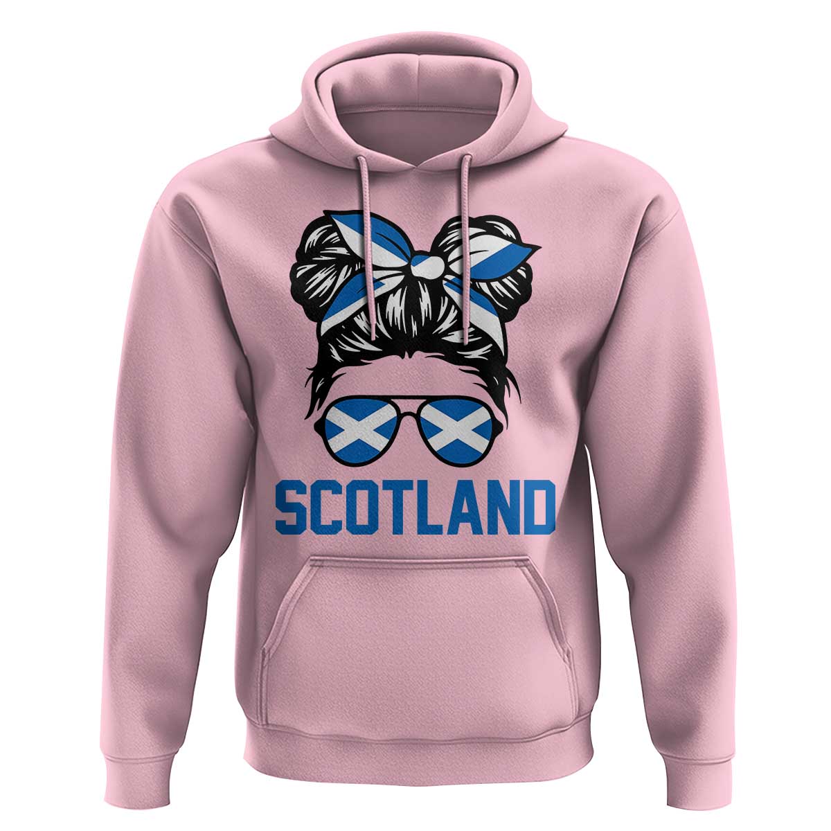 Scotland Messy Bun Hair Saltire Flag Ribbon Bow Hoodie Scottish Pride for Girls Women