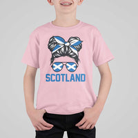 Scotland Messy Bun Hair Saltire Flag Ribbon Bow T Shirt For Kid Scottish Pride for Girls Women
