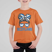 Scotland Messy Bun Hair Saltire Flag Ribbon Bow T Shirt For Kid Scottish Pride for Girls Women
